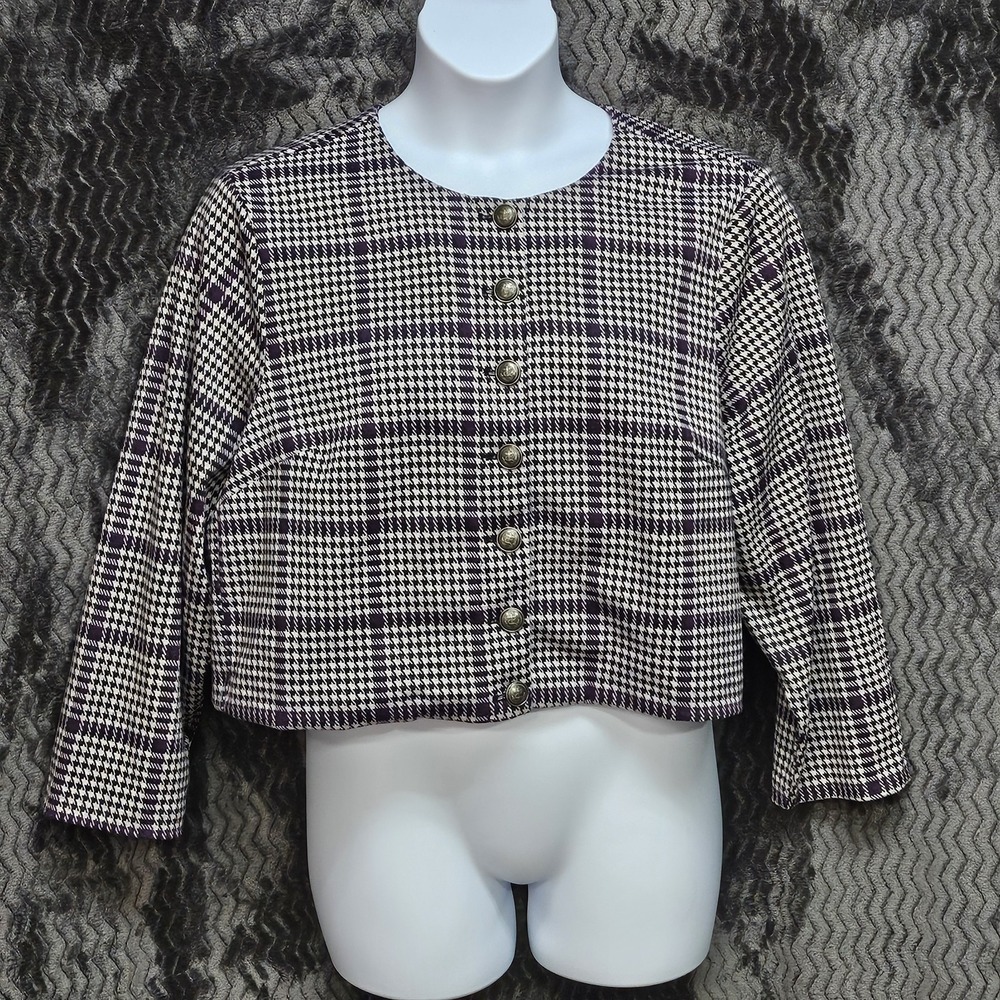 Torrid Double Knit Collarless Jacket 3X Cropped Houndstooth Anchor Button Career